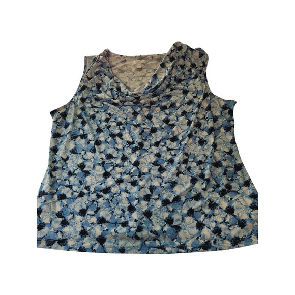 Charter Club Blouse Womens Size 3X Blue Floral Sleeveless Cowl Neck Top - Picture 8 of 8